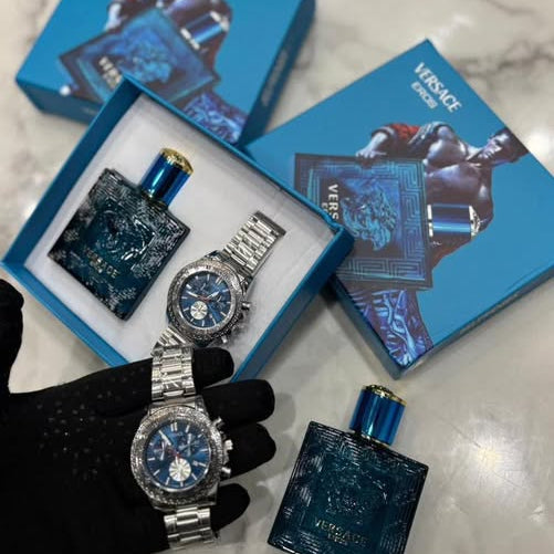 Versace Men's Gift Set – Watch & Eros Perfume | Luxury Combo