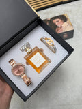 Luxury Women's Gift Set – Chanel Coco Mademoiselle Inspired Perfume, Rose Gold Watch & Crystal Bracelet | Elegant Gift Box for Her