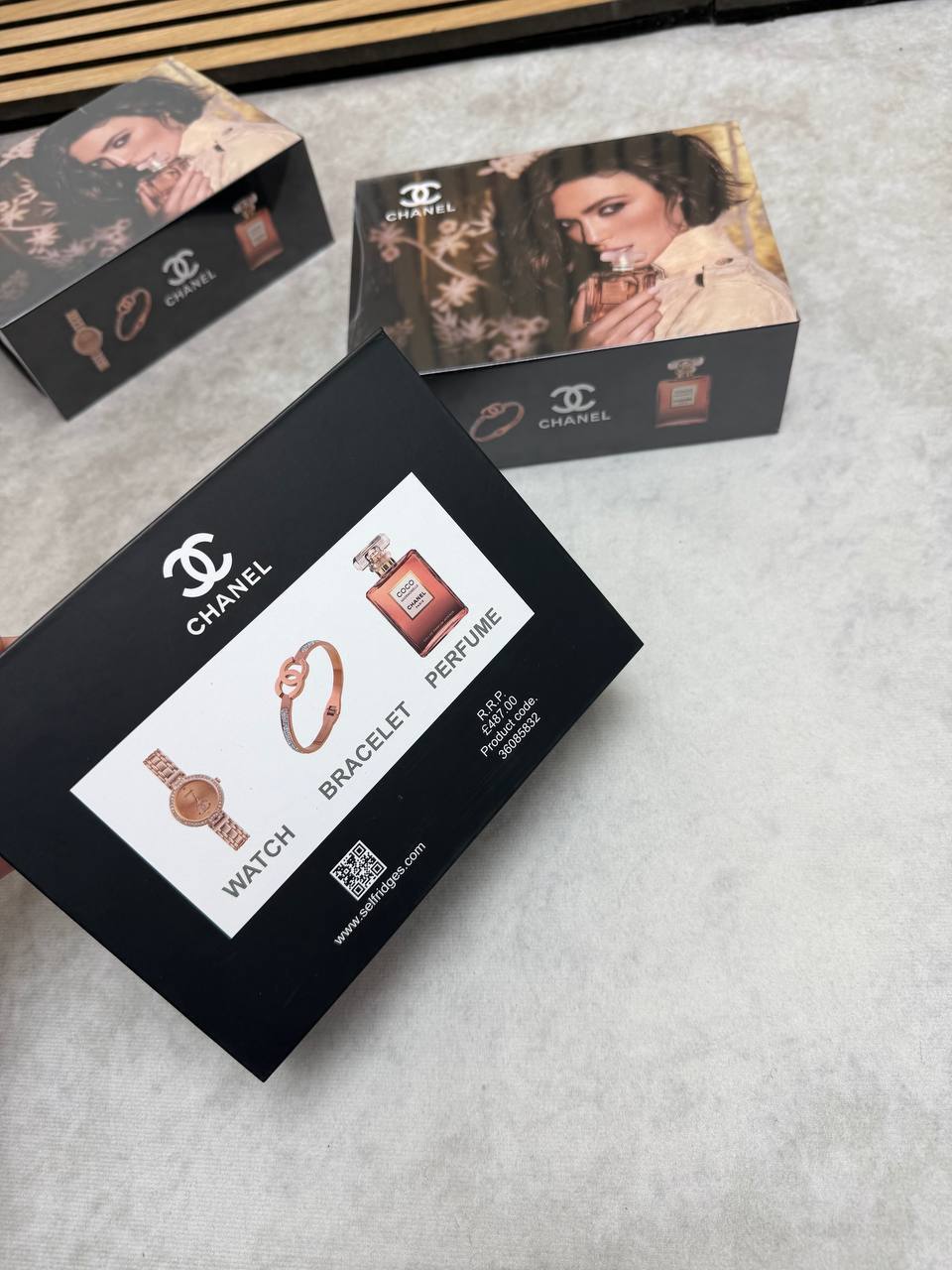 Luxury Women's Gift Set – Chanel Coco Mademoiselle Inspired Perfume, Rose Gold Watch & Crystal Bracelet | Elegant Gift Box for Her
