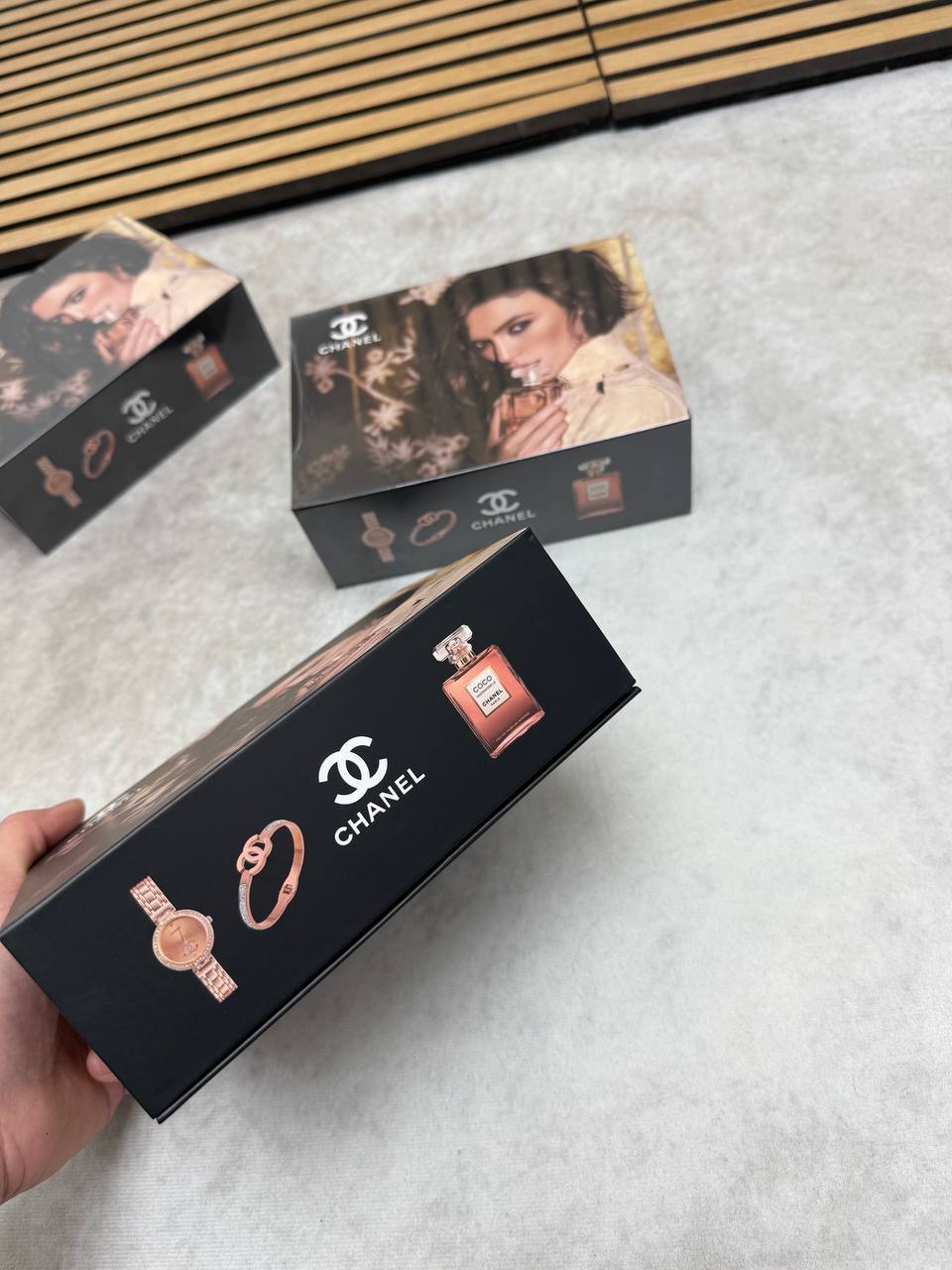 Luxury Women's Gift Set – Chanel Coco Mademoiselle Inspired Perfume, Rose Gold Watch & Crystal Bracelet | Elegant Gift Box for Her