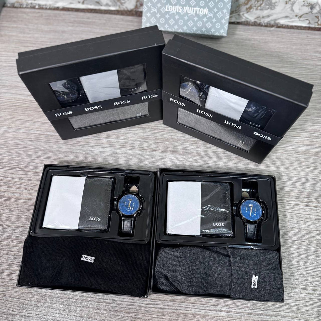 Luxury Men's Gift Set – Watch, Leather Wallet & Beanie Hat Gift Box | Premium Gift Set for Him