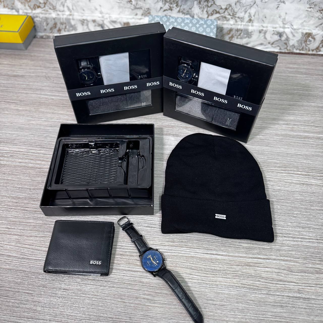Luxury Men's Gift Set – Watch, Leather Wallet & Beanie Hat Gift Box | Premium Gift Set for Him